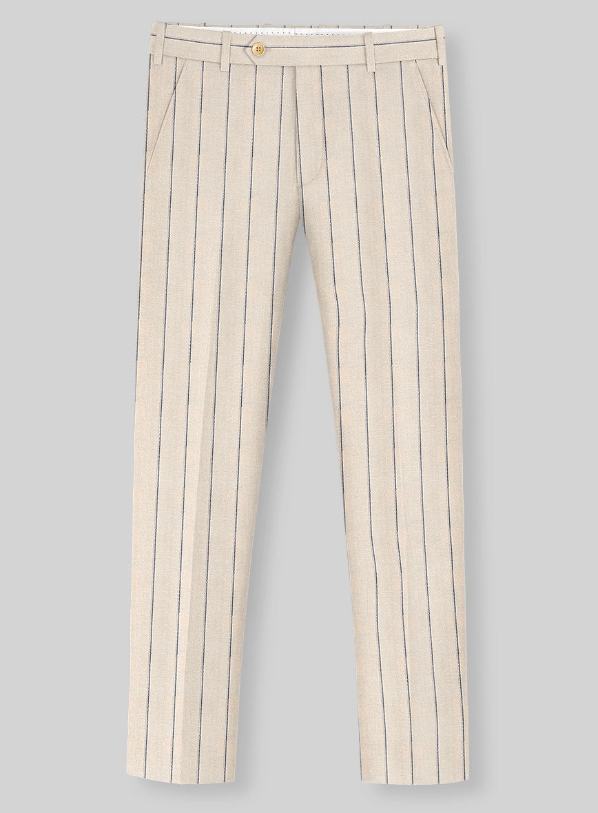 Noble Rosaria Cream Stripe Cotton Silk Linen Pants - StudioSuits