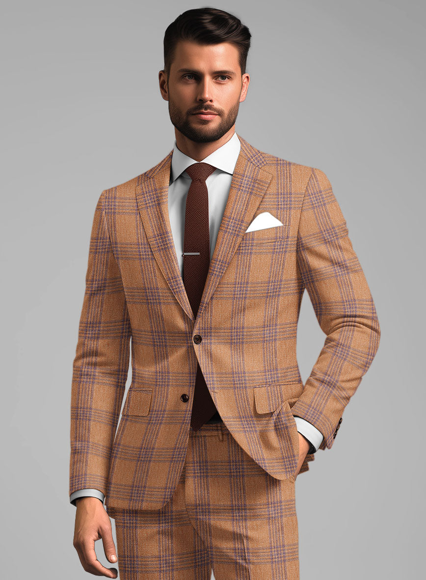 Noble Rust Check Wool Silk Linen Jacket - StudioSuits