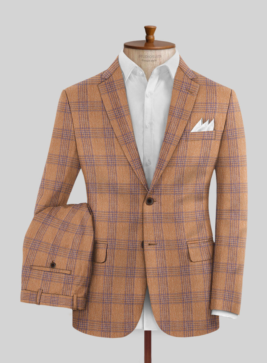 Noble Rust Check Wool Silk Linen Suit - StudioSuits