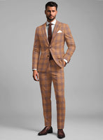 Noble Rust Check Wool Silk Linen Suit - StudioSuits