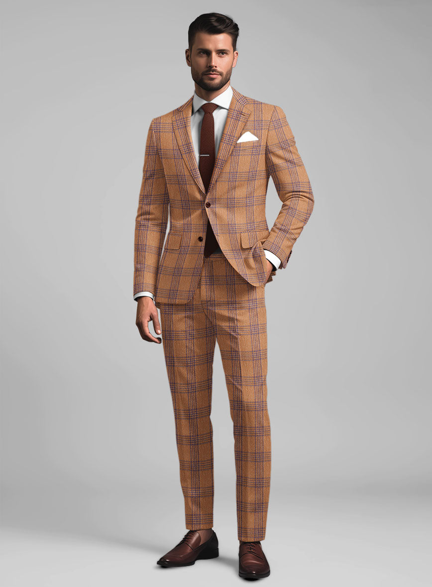 Noble Rust Check Wool Silk Linen Suit - StudioSuits