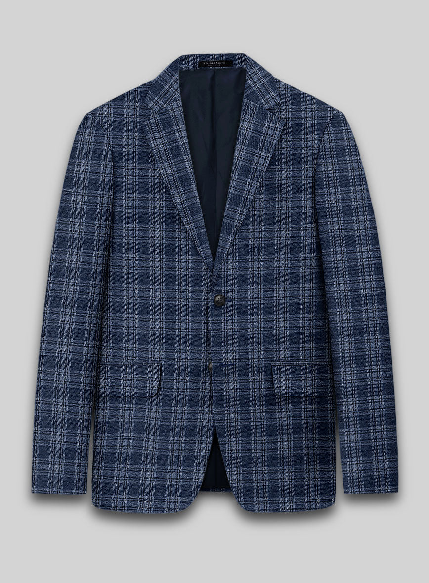 Noble Sandro Blue Wool Silk Linen Jacket - StudioSuits