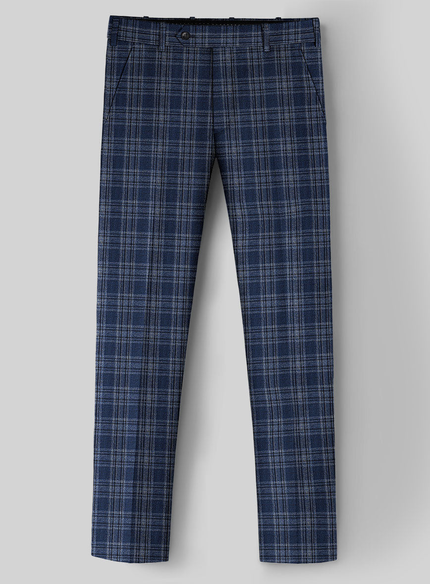 Noble Sandro Blue Wool Silk Linen Pants - StudioSuits