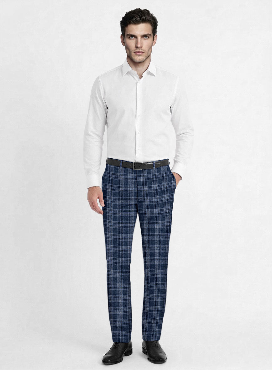 Noble Sandro Blue Wool Silk Linen Pants - StudioSuits