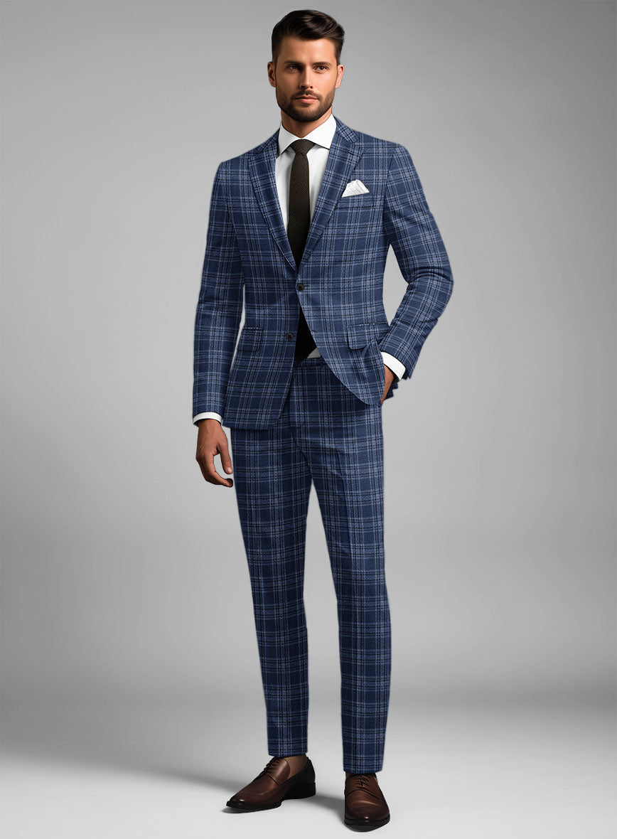 Noble Sandro Blue Wool Silk Linen Suit - StudioSuits