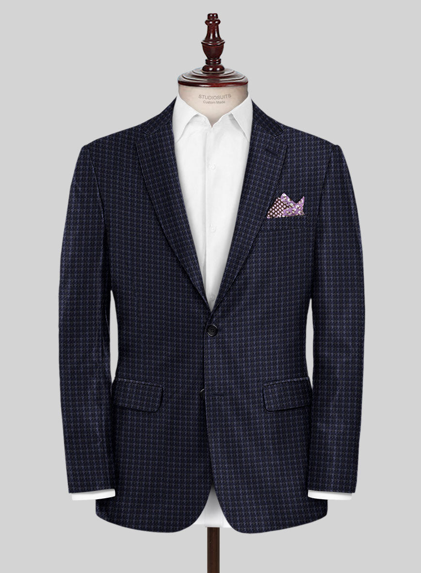 Noble Silk Deep Blue Houndstooth Jacket - StudioSuits