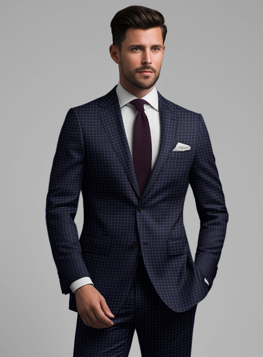 Noble Silk Deep Blue Houndstooth Jacket - StudioSuits