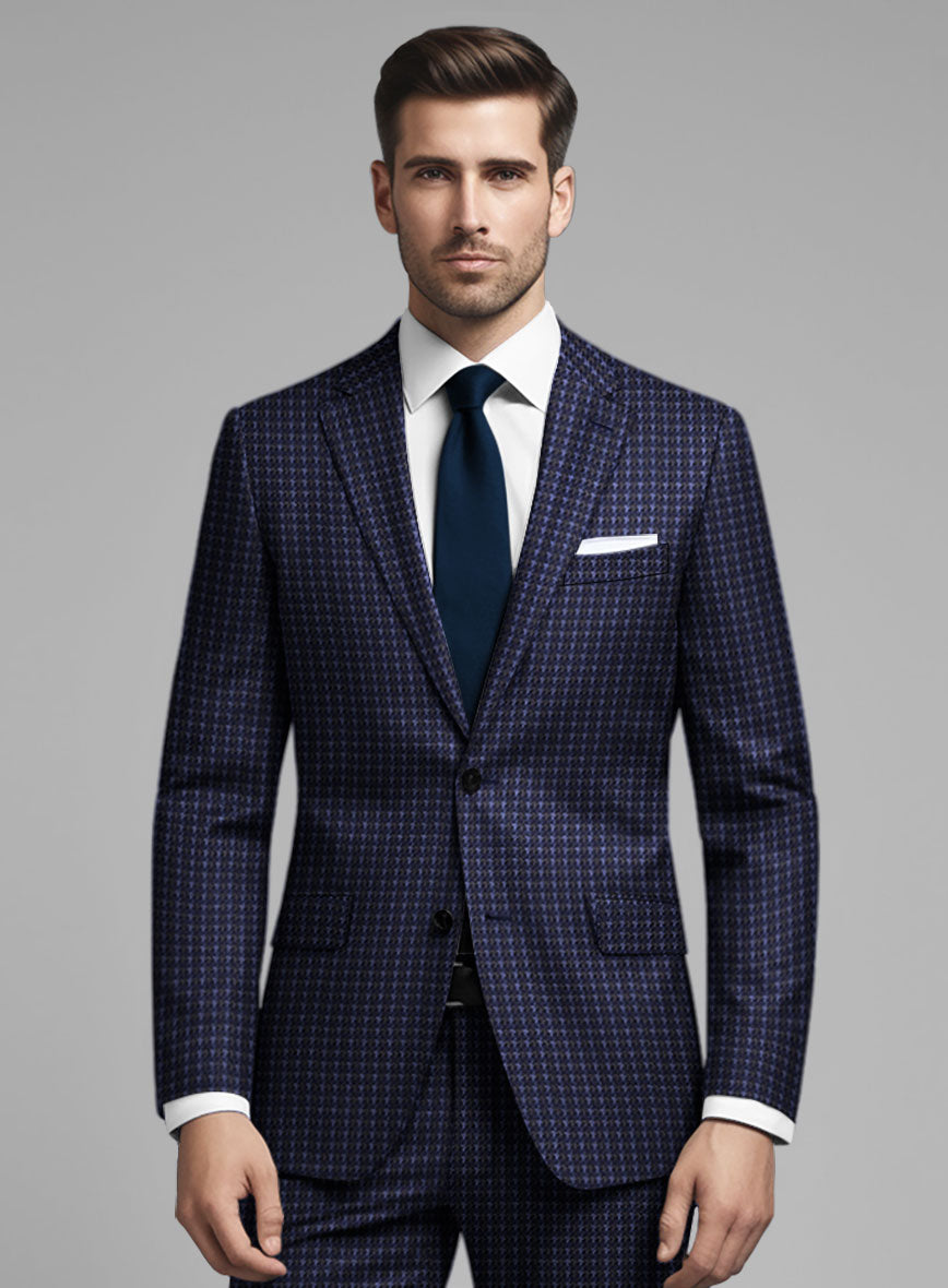 Noble Silk Navy Blue Houndstooth Jacket - StudioSuits