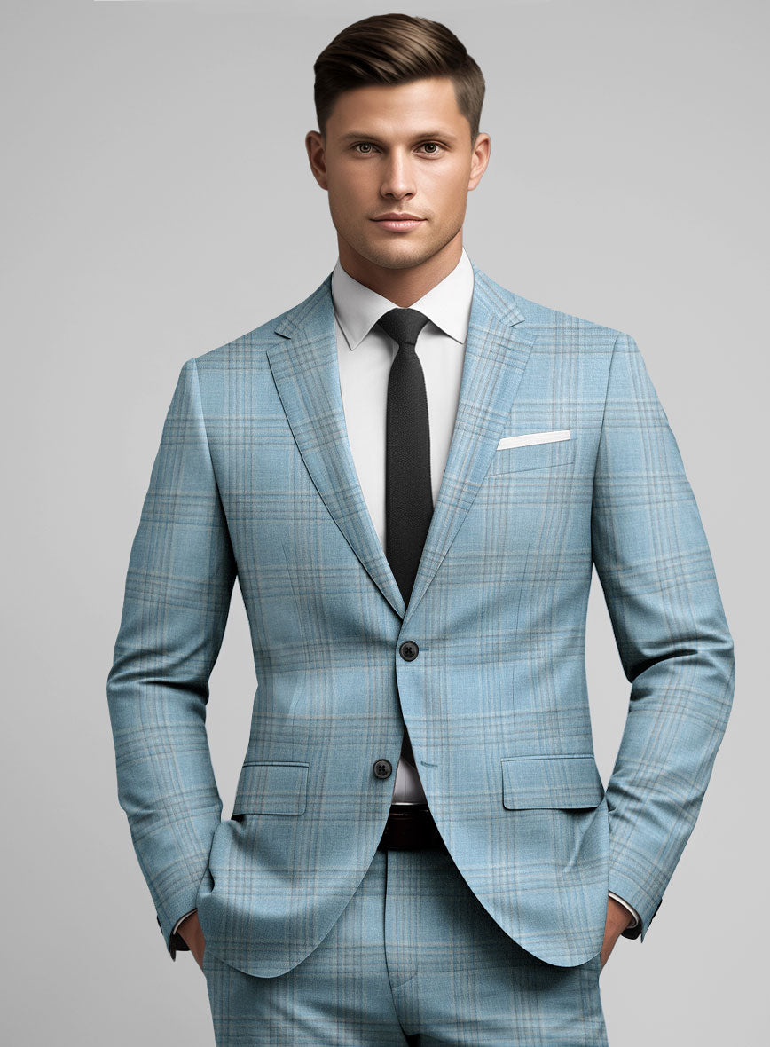 Noble Sky Blue Wool Silk Linen Jacket - StudioSuits