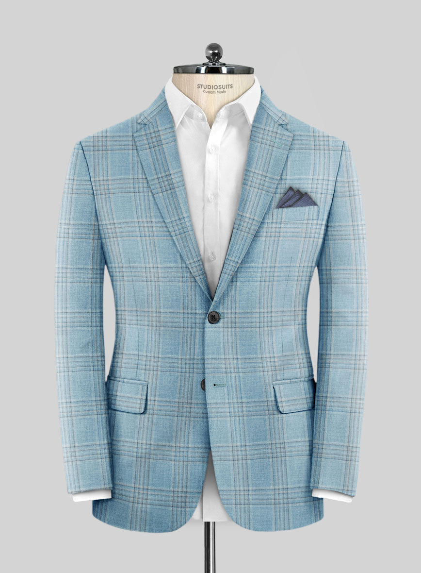 Noble Sky Blue Wool Silk Linen Jacket - StudioSuits