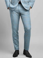 Noble Sky Blue Wool Silk Linen Pants - StudioSuits