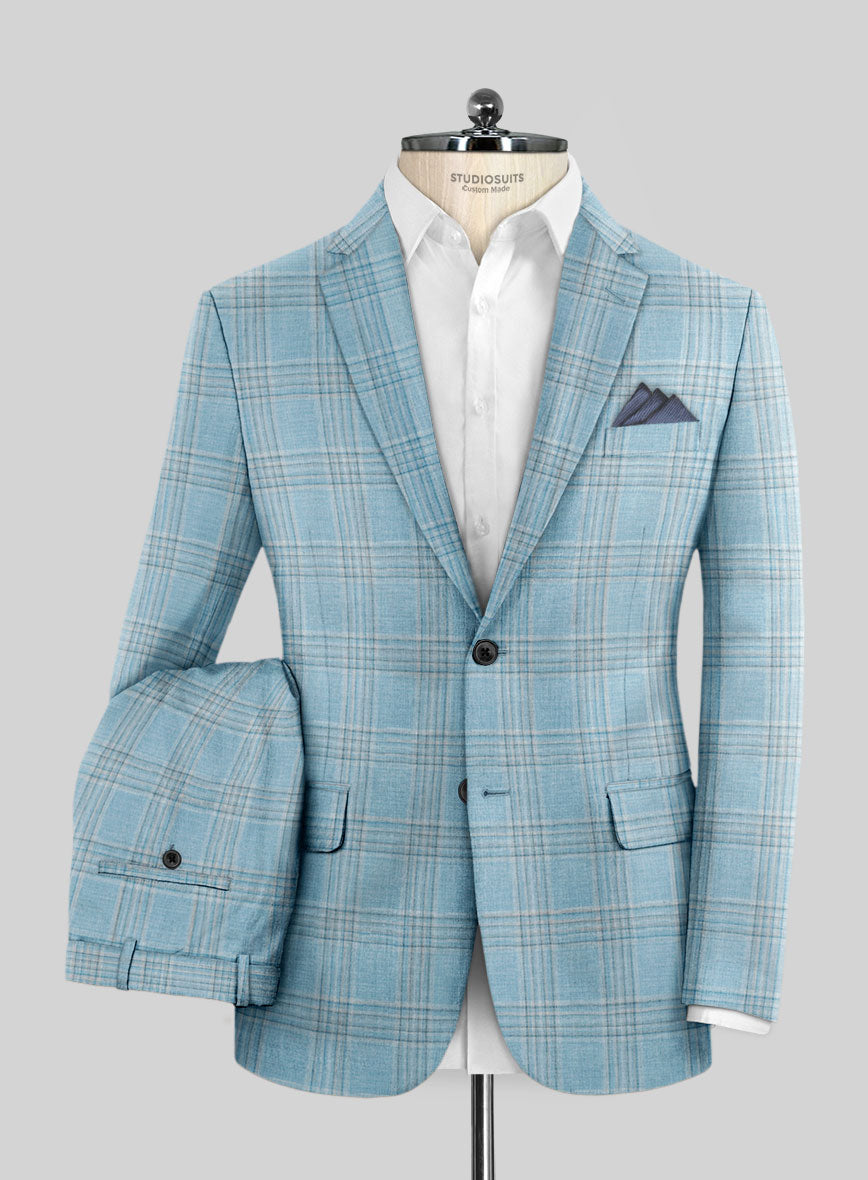 Noble Sky Blue Wool Silk Linen Suit - StudioSuits