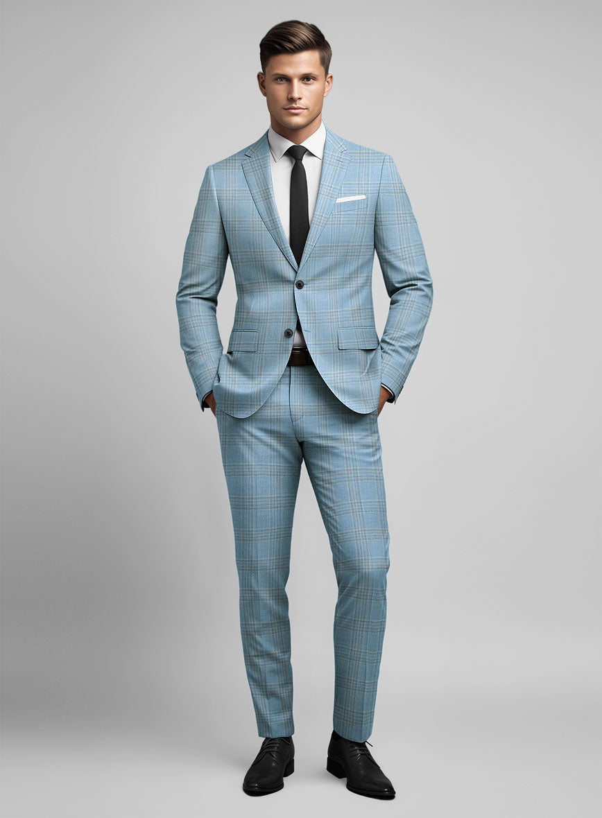 Noble Sky Blue Wool Silk Linen Suit - StudioSuits