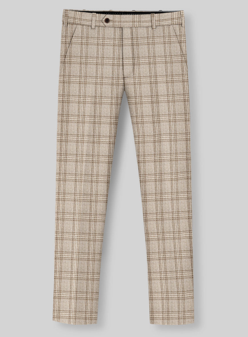 Noble Sofia Beige Wool Silk Linen Pants - StudioSuits