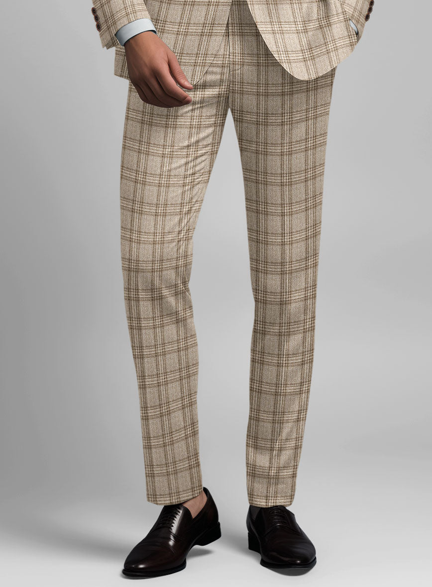 Noble Sofia Beige Wool Silk Linen Pants - StudioSuits