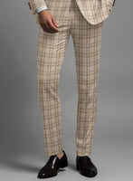 Noble Sofia Beige Wool Silk Linen Pants - StudioSuits