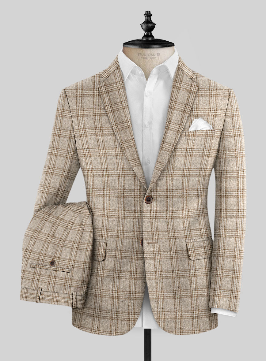 Noble Sofia Beige Wool Silk Linen Suit - StudioSuits