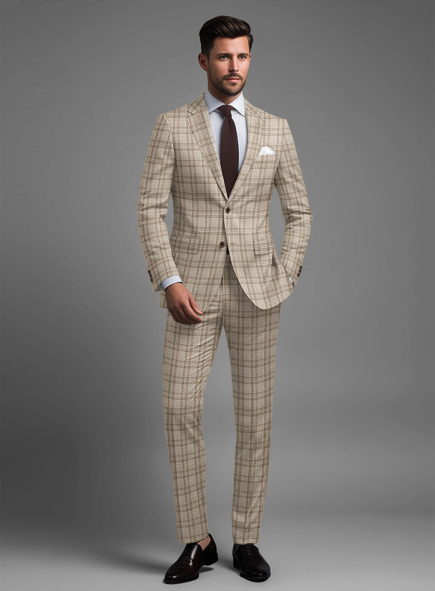Noble Sofia Beige Wool Silk Linen Suit - StudioSuits