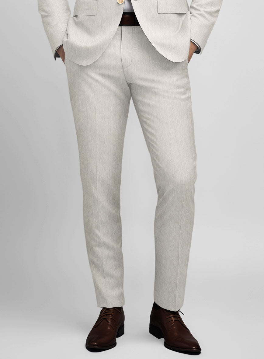 Noble Stone Beige Wool Silk Linen Pants - StudioSuits