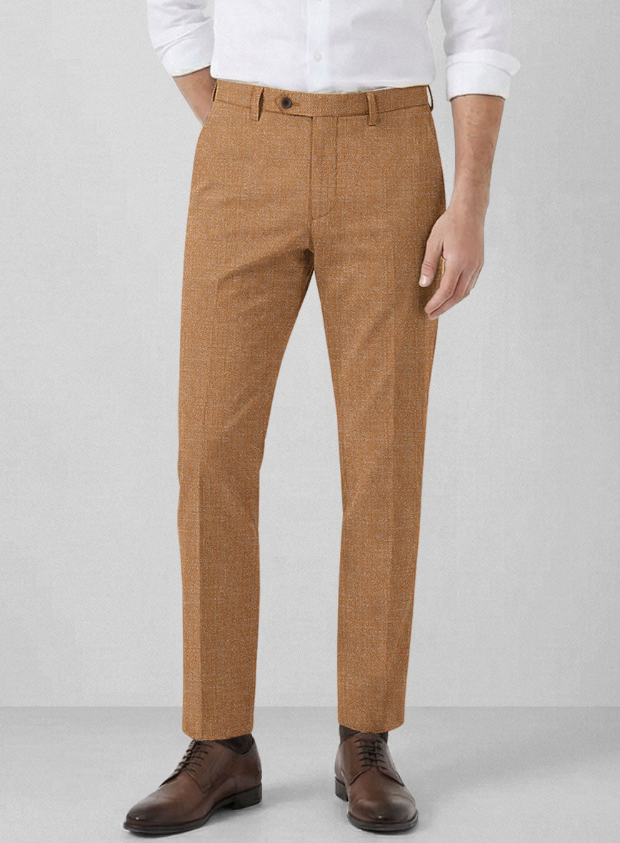 Noble Tan Wool Silk Linen Pants - StudioSuits