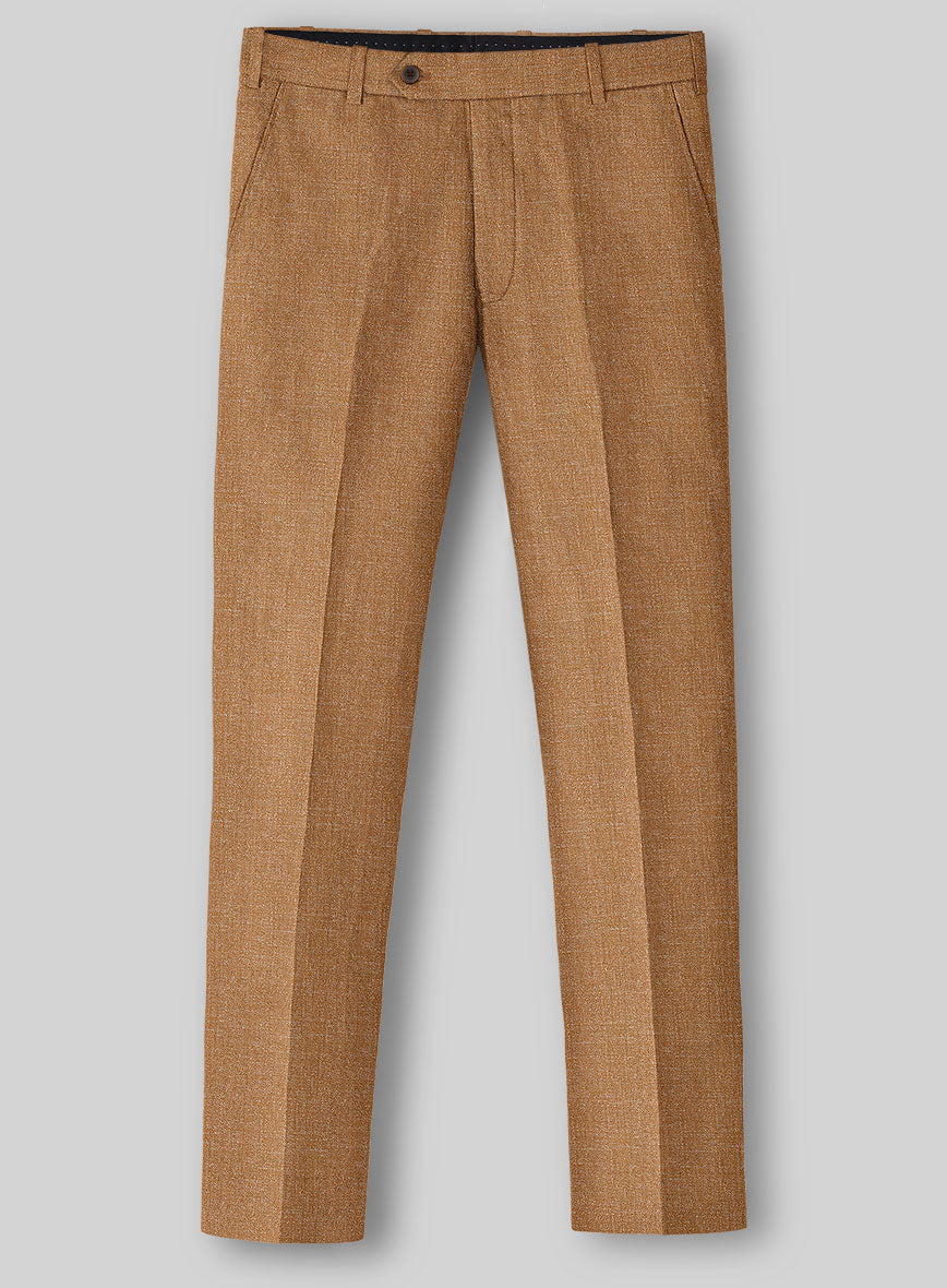 Noble Tan Wool Silk Linen Pants - StudioSuits