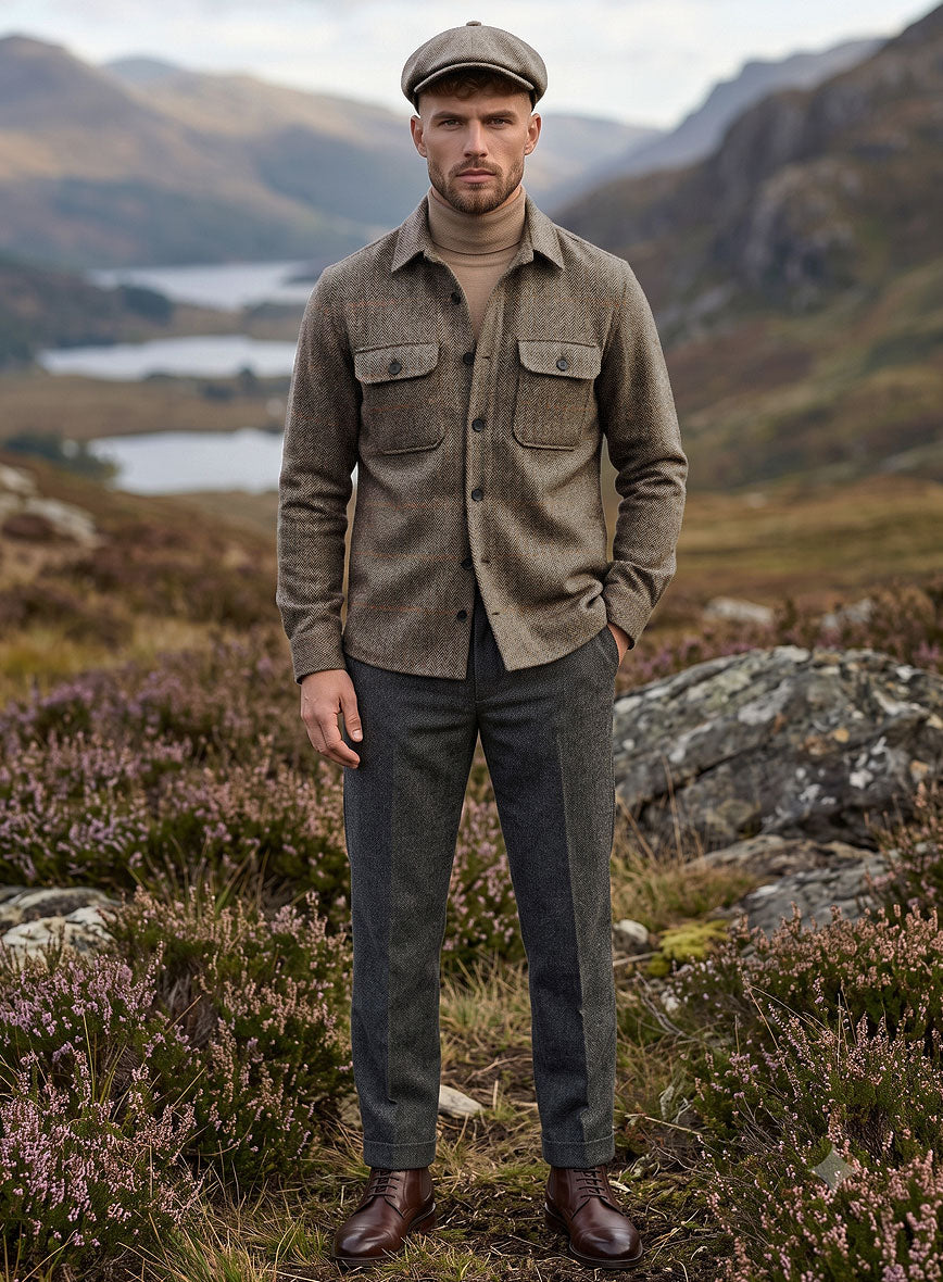 Nomad Harris Tweed Rustic Brown Herringbone Shirt - StudioSuits