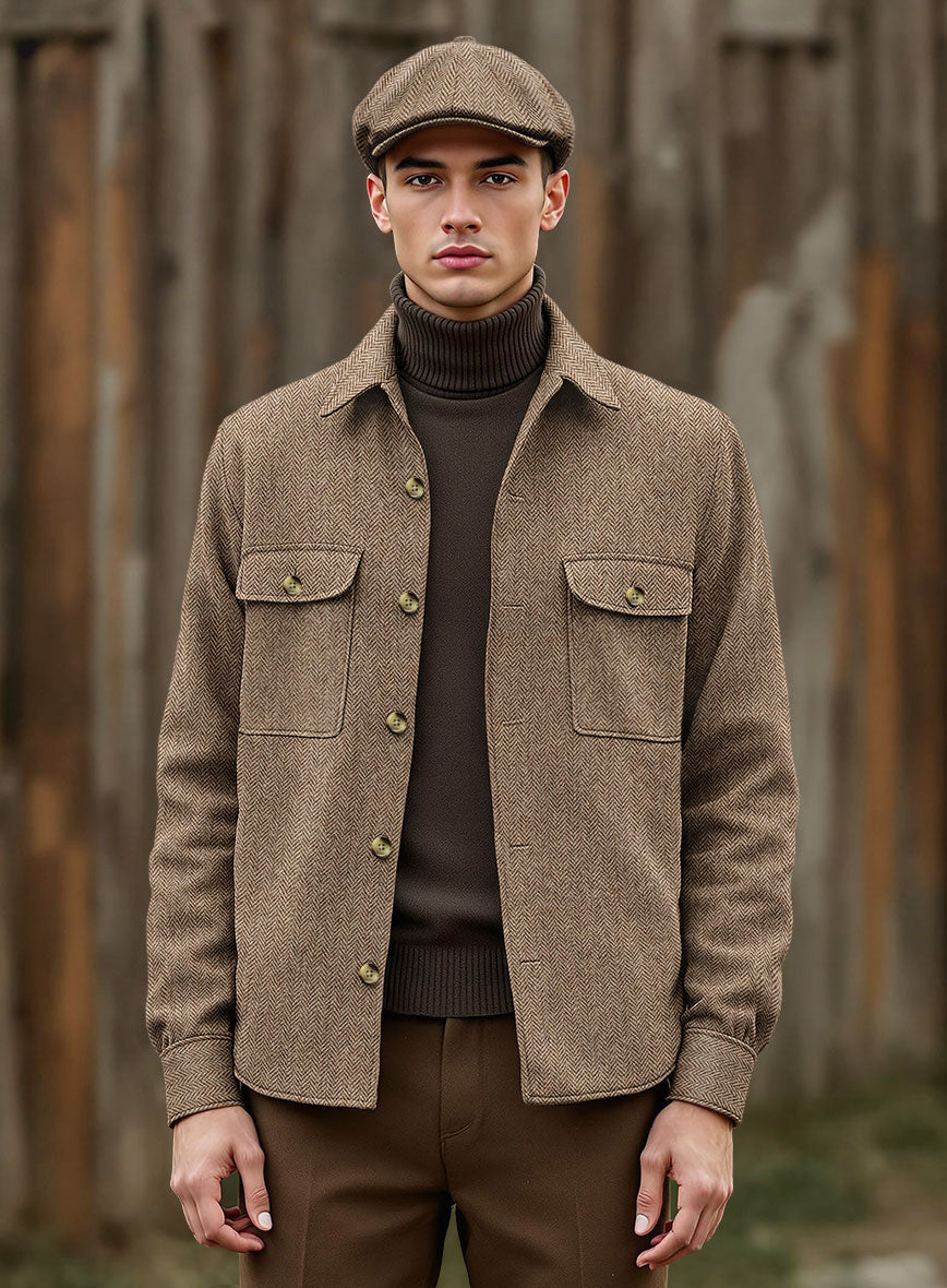 Nomad Irish Brown Herringbone Tweed Shirt - StudioSuits