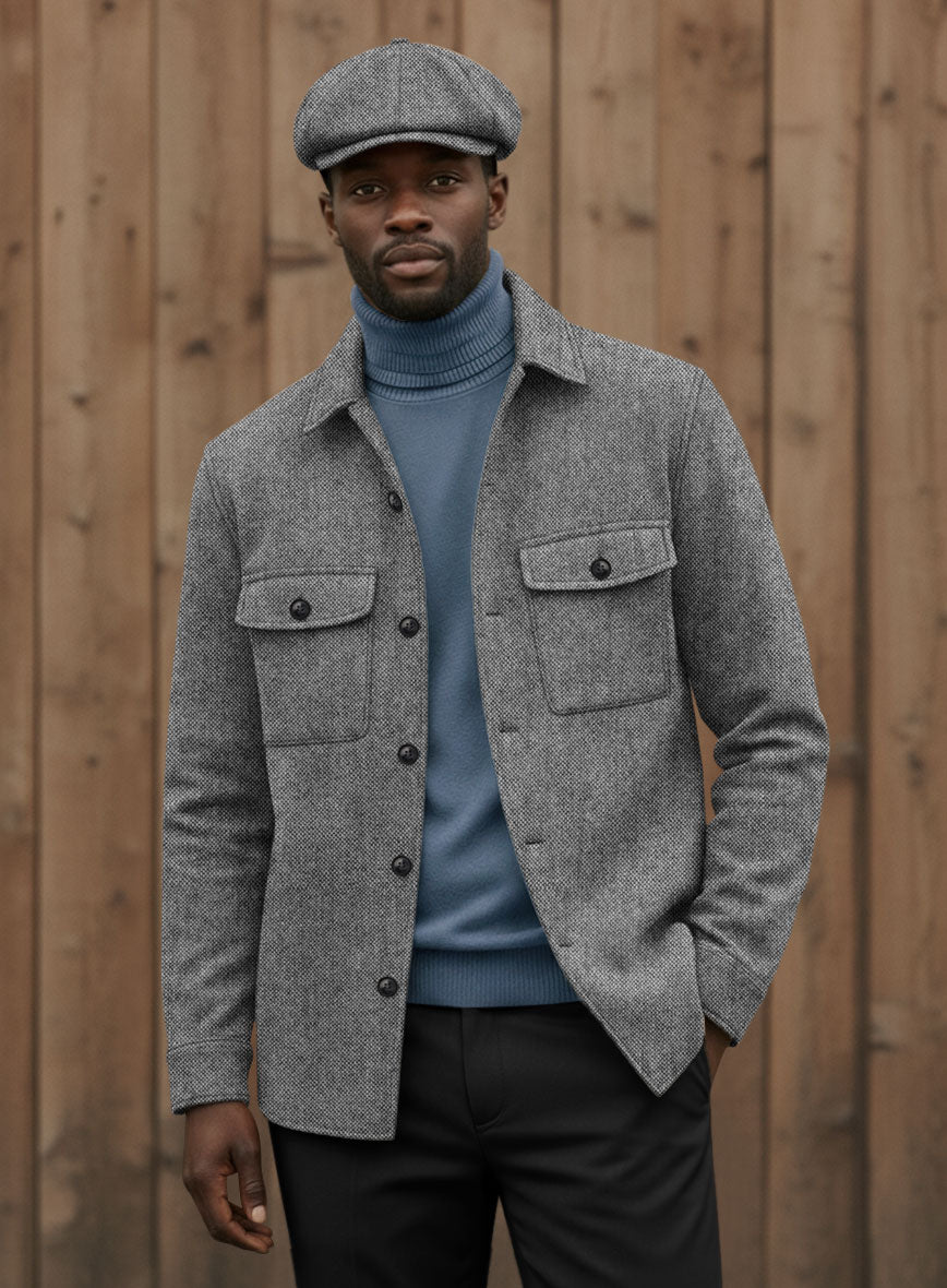 Nomad Light Weight Dark Gray Tweed Shirt - StudioSuits