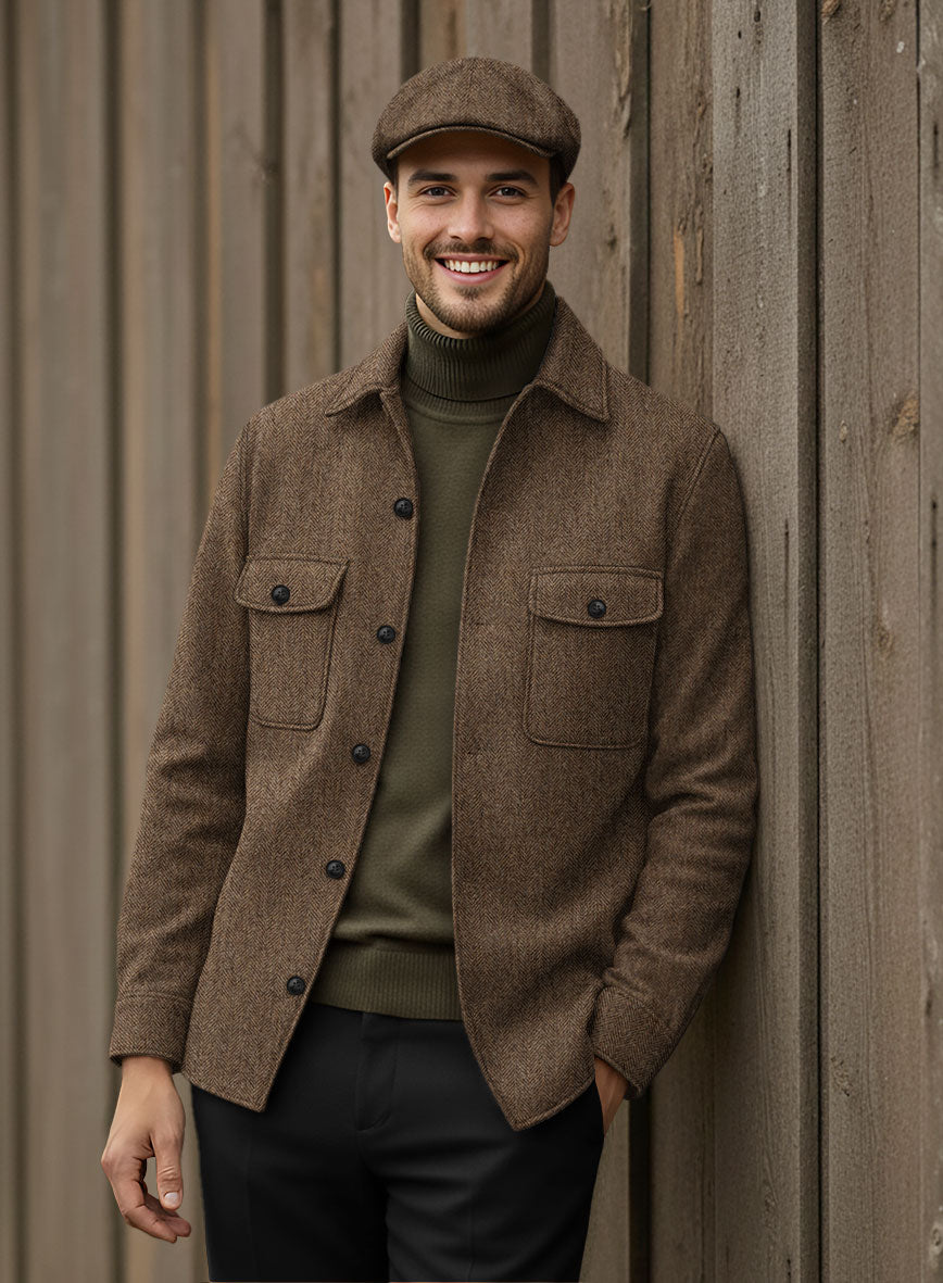 Nomad Rust Herringbone Tweed Shirt - StudioSuits