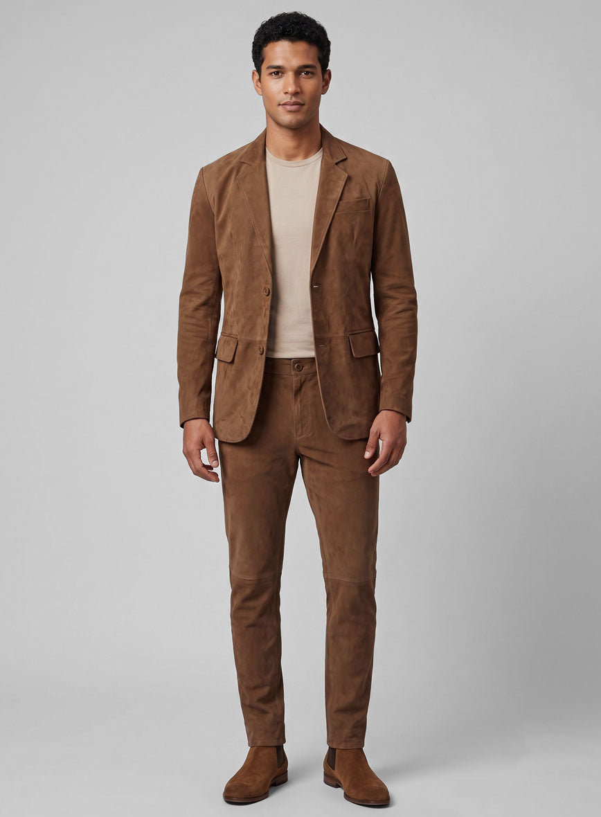 Oak Brown Suede Leather Suit - StudioSuits