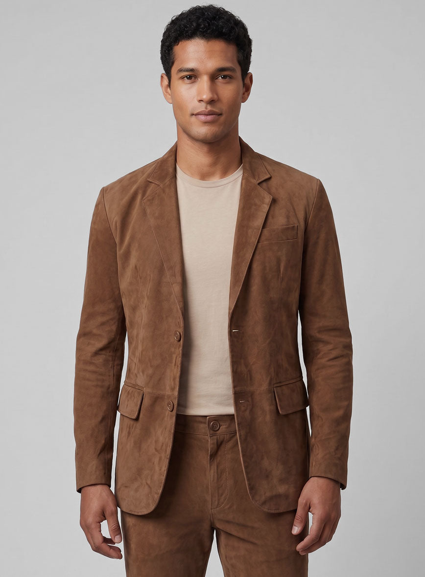Oak Brown Suede Leather Suit - StudioSuits