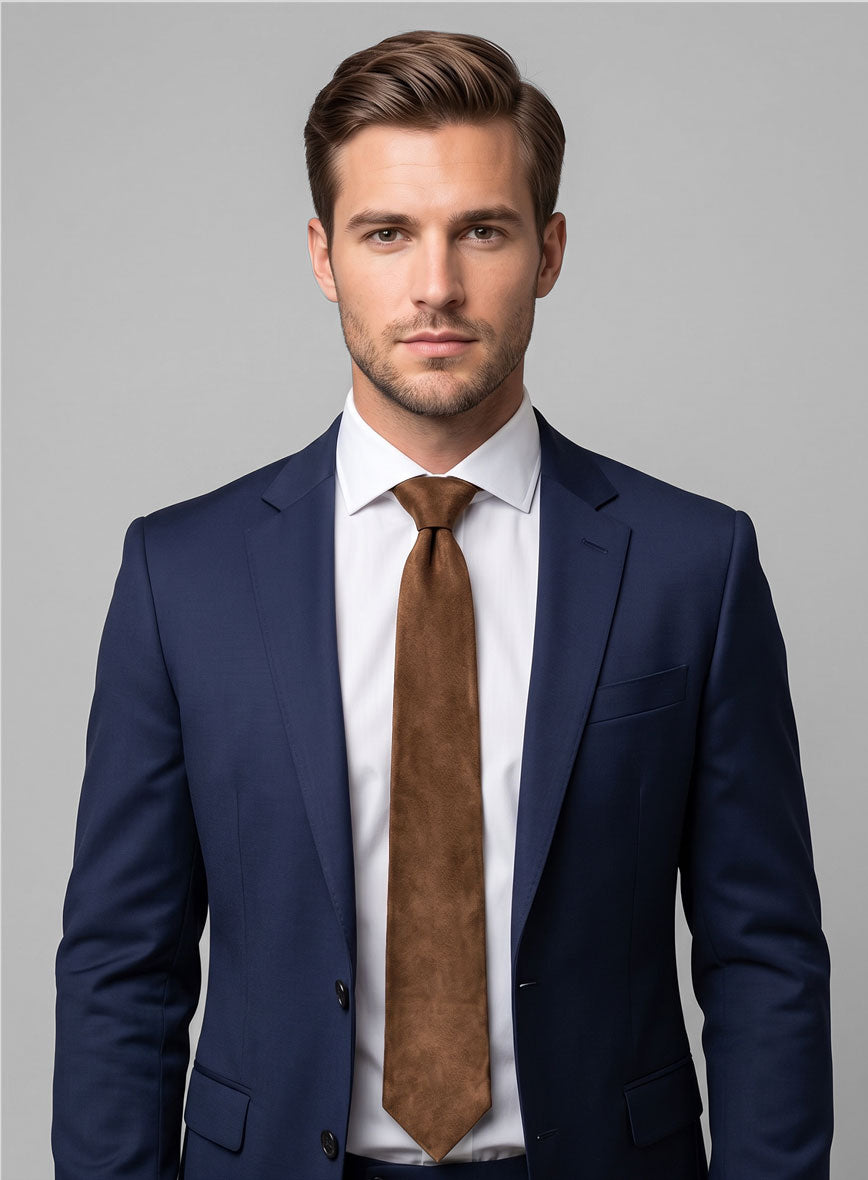 Oak Brown Suede Leather Tie - StudioSuits