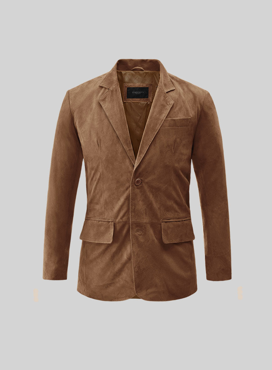 Oak Brown Suede Leather Blazer - StudioSuits