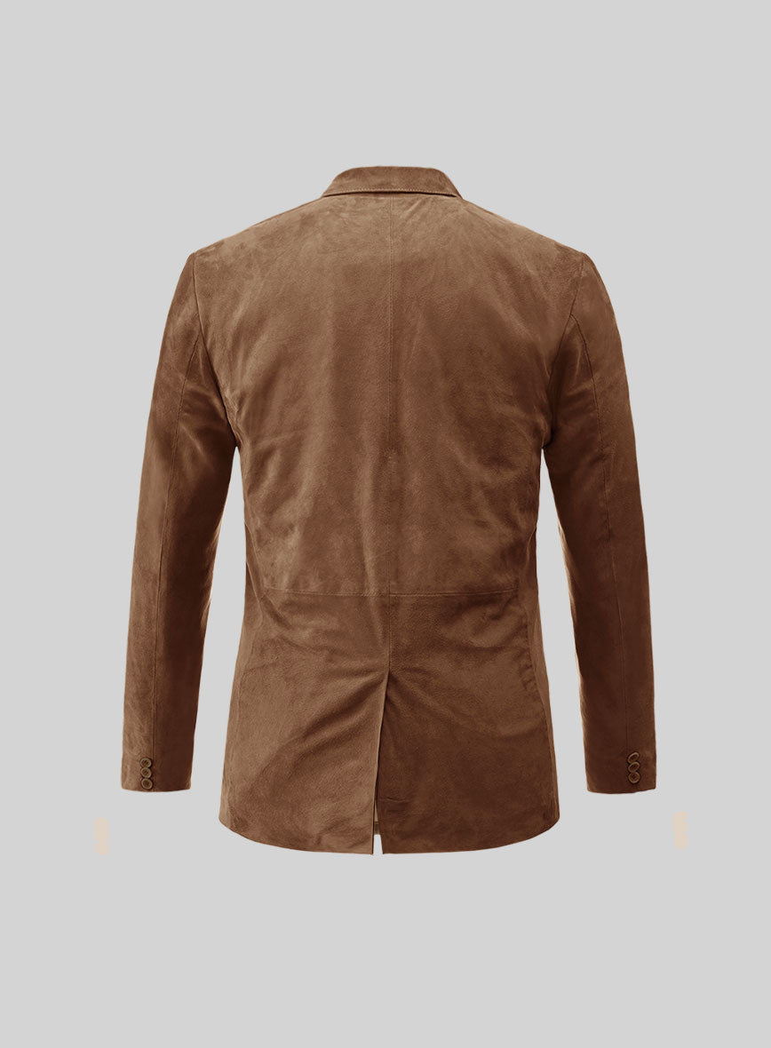 Oak Brown Suede Leather Blazer - StudioSuits