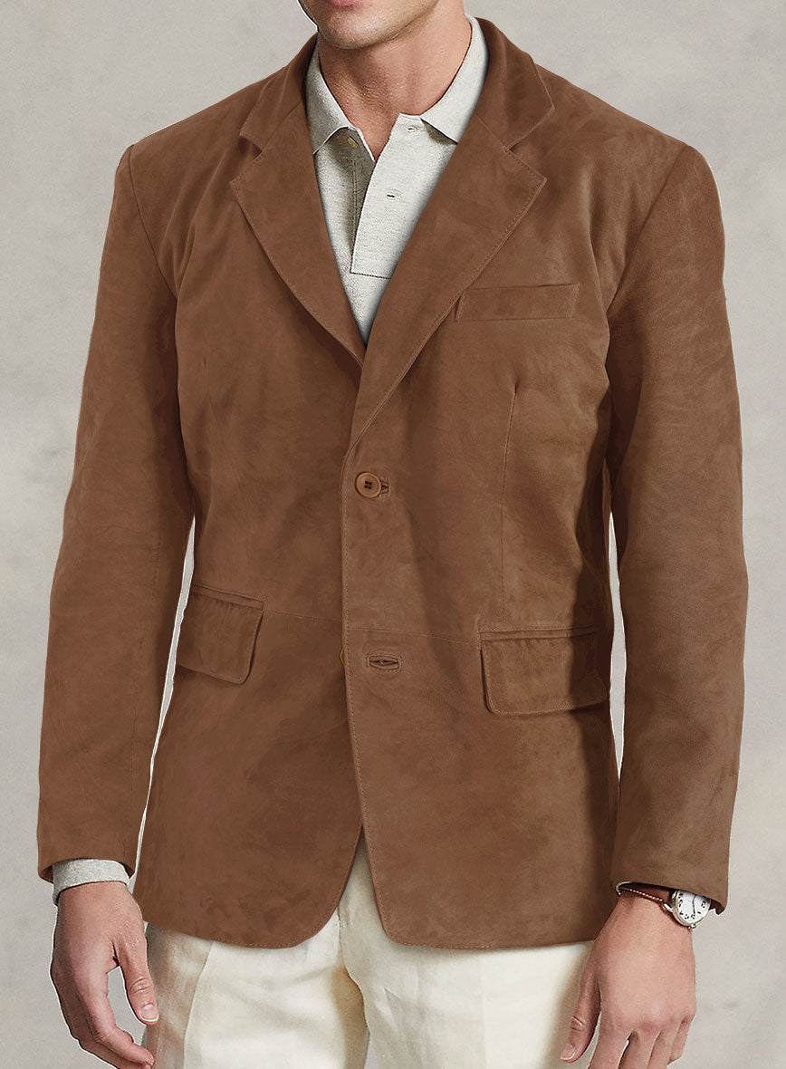 Oak Brown Suede Leather Blazer - StudioSuits