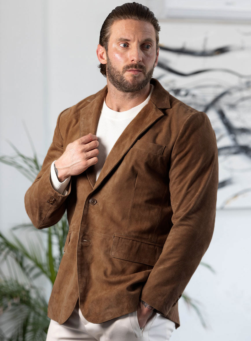Oak Brown Suede Leather Blazer - StudioSuits