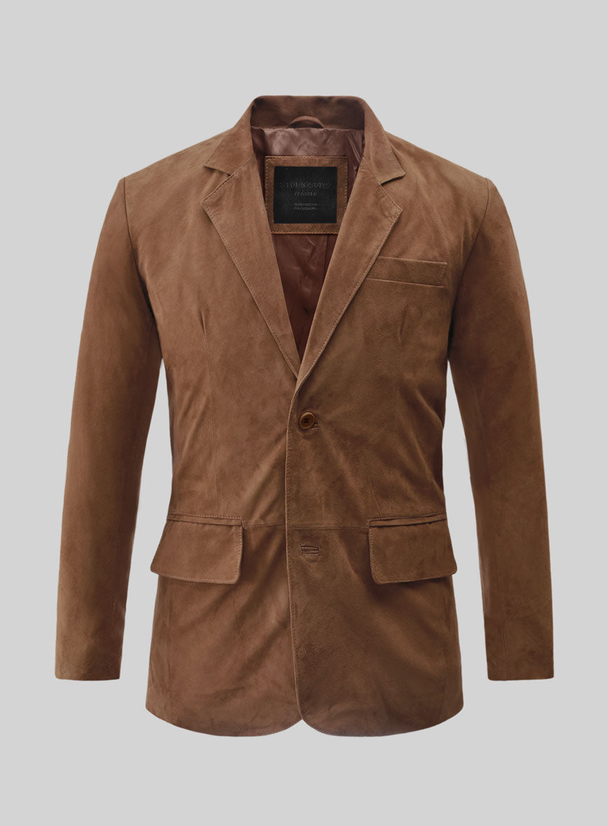 Oak Brown Suede Leather Blazer - StudioSuits