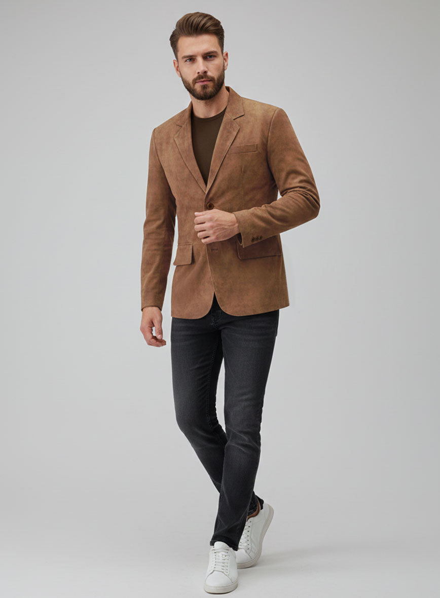 Oak Brown Suede Leather Blazer - StudioSuits