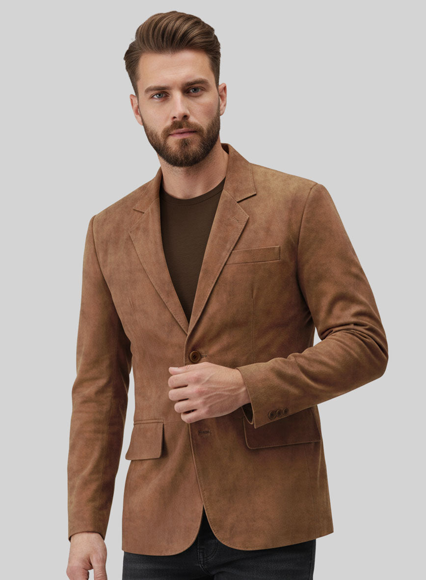 Oak Brown Suede Leather Blazer - StudioSuits