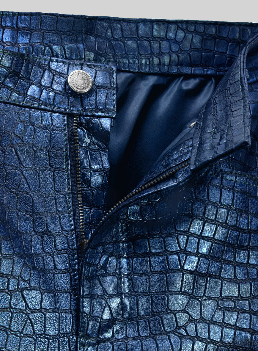 Croc Metallic Blue Leather Jeans – StudioSuits