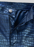Obscure Croc Metallic Blue Leather Pants - StudioSuits