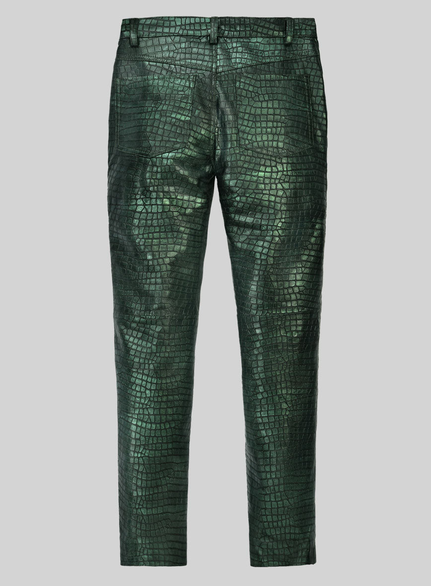 Obscure Croc Metallic Green Leather Pants - StudioSuits