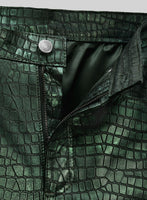 Obscure Croc Metallic Green Leather Pants - StudioSuits