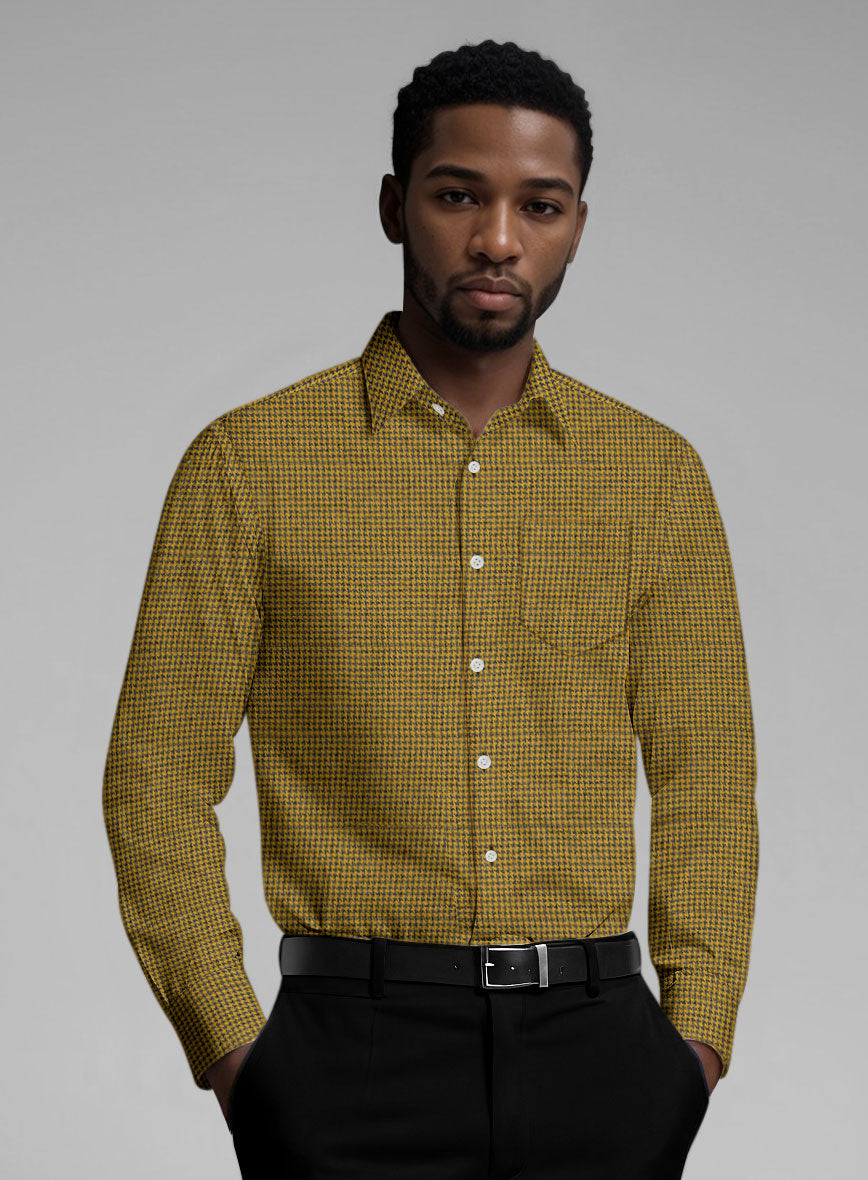 Ochre Houndstooth Cotton Shirt - StudioSuits