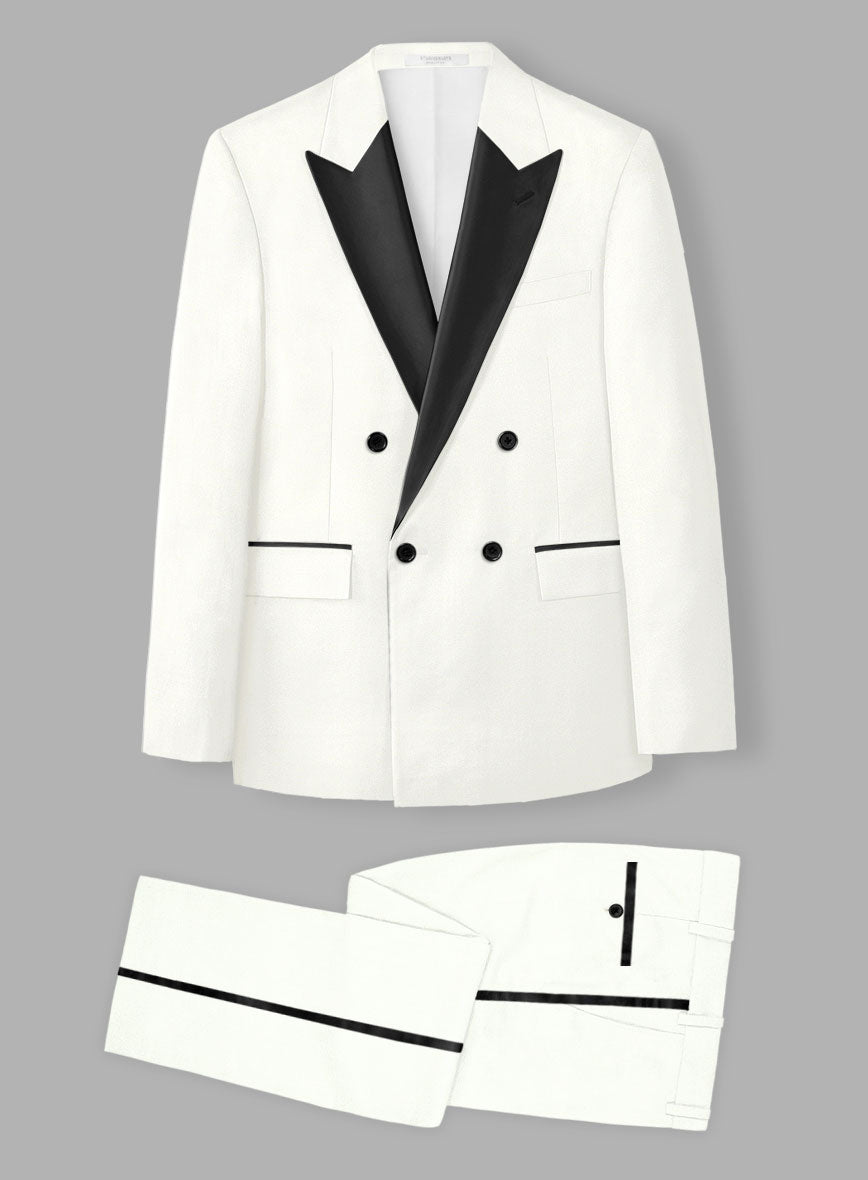 Off-White Double Breasted Tuxedo Suit - StudioSuits