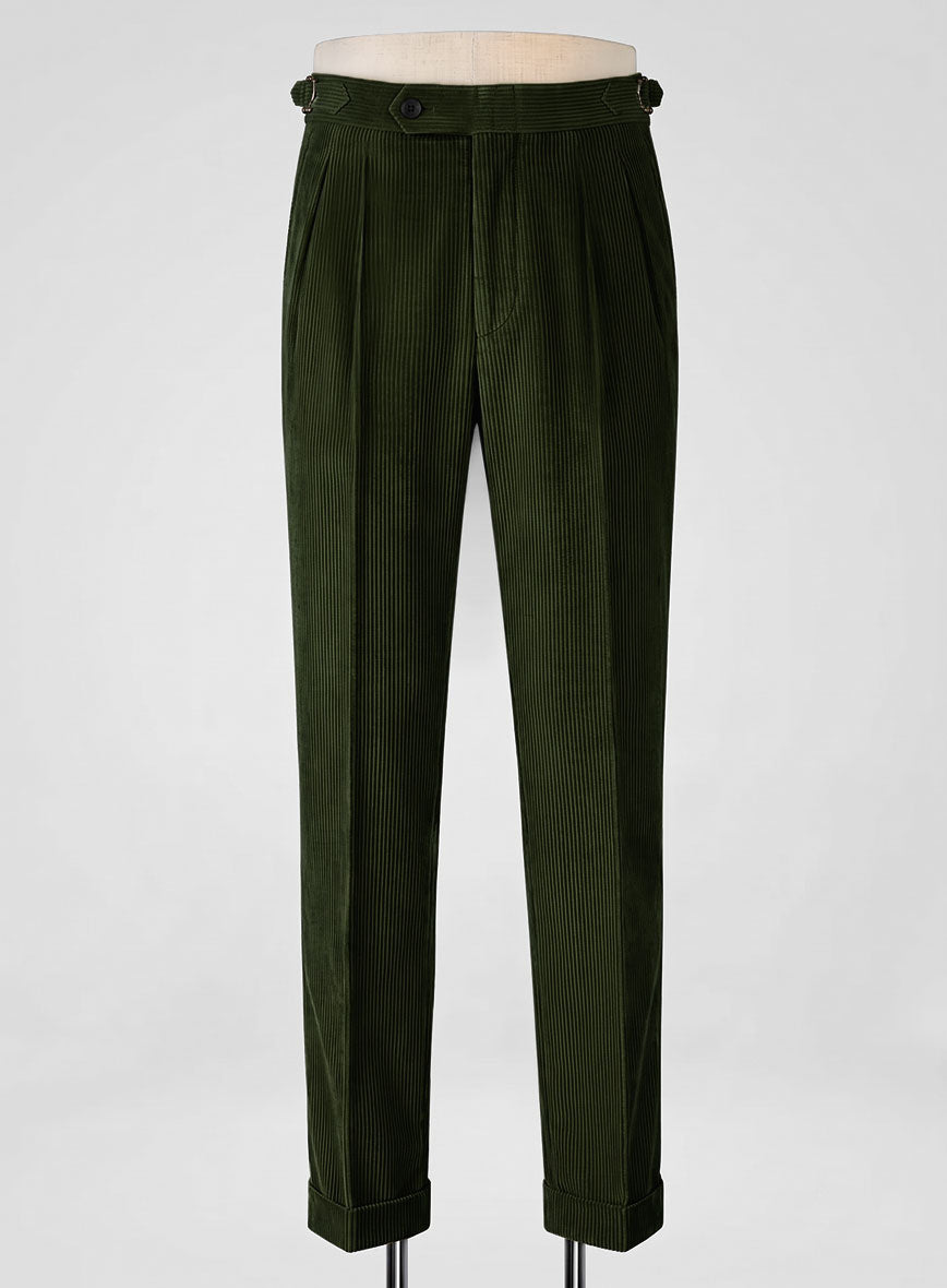 Olive Green Corduroy Highland Trousers - StudioSuits