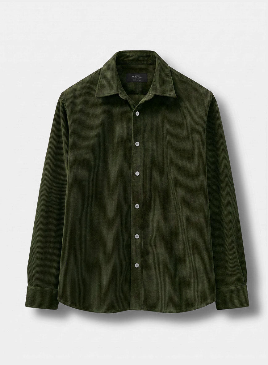 Olive Green Corduroy Shirt - StudioSuits