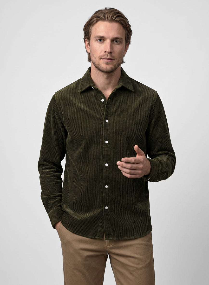 Olive Green Stretch Corduroy Shirt - StudioSuits