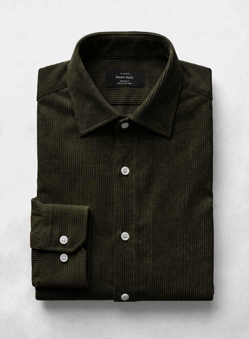 Olive Green Stretch Corduroy Shirt - StudioSuits