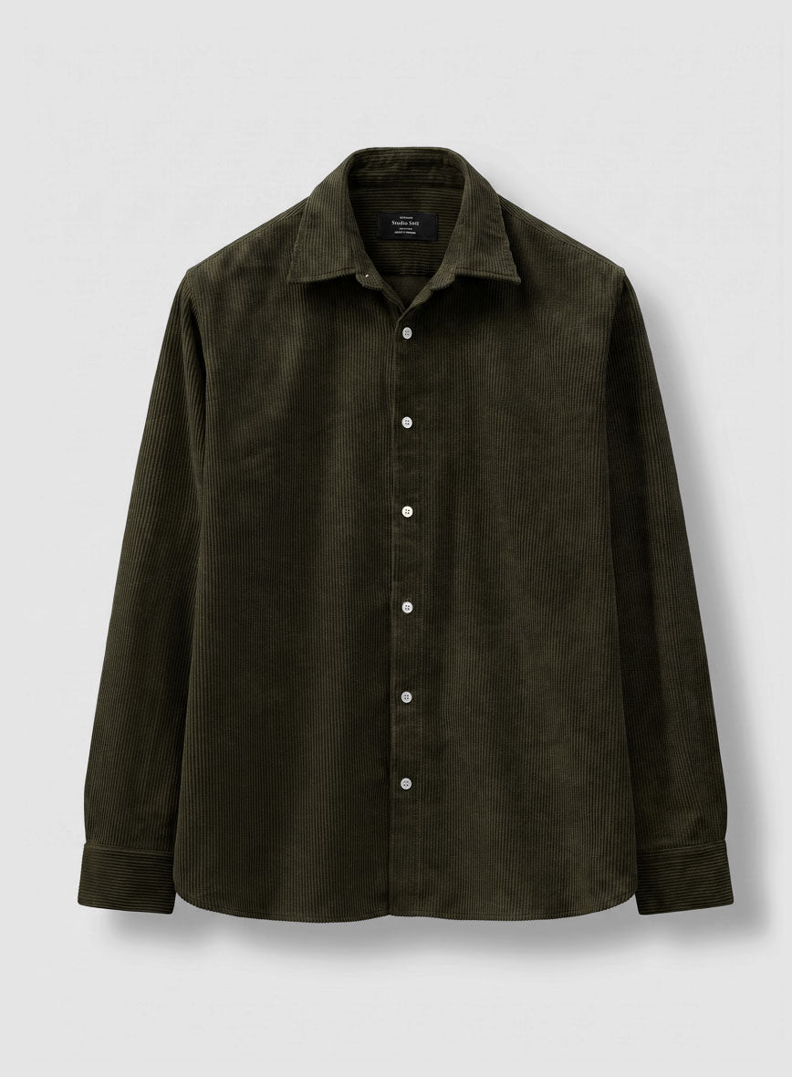 Olive Green Stretch Corduroy Shirt - StudioSuits